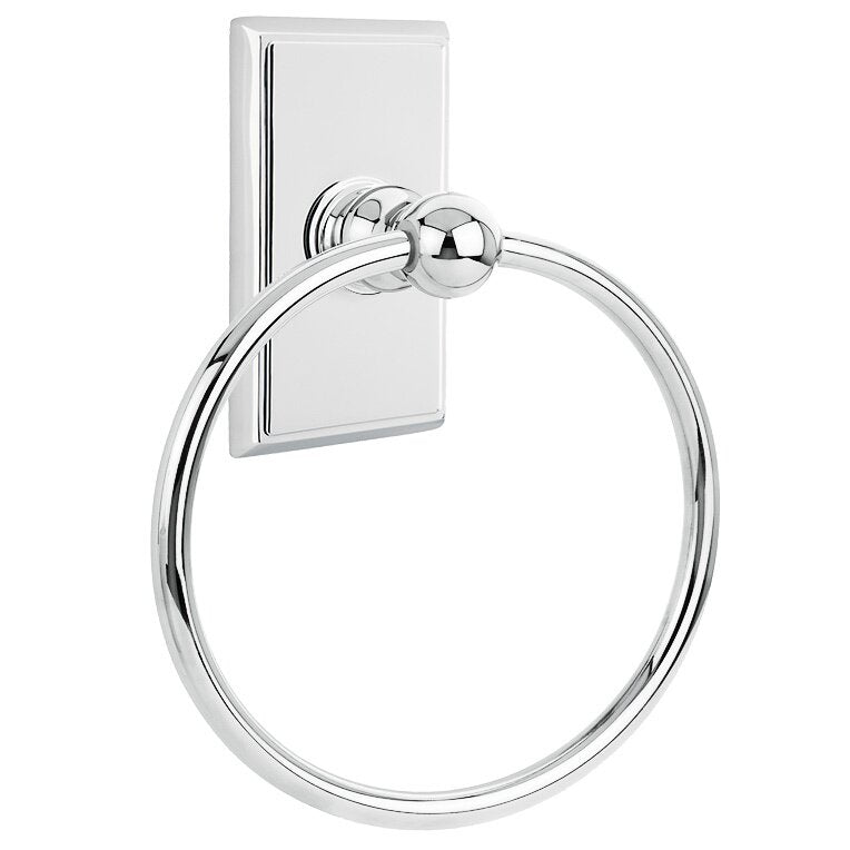 Emtek Traditional Brass Towel Ring (6 7/8" Overall) With Rectangular Rosette in Polished Chrome finish