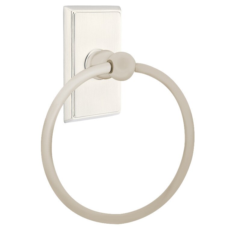 Emtek Traditional Brass Towel Ring (6 7/8" Overall) With Rectangular Rosette in Satin Nickel finish