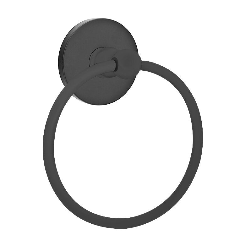 Emtek Traditional Brass Towel Ring (6 7/8" Overall) With Regular Disc Rosette in Flat Black finish