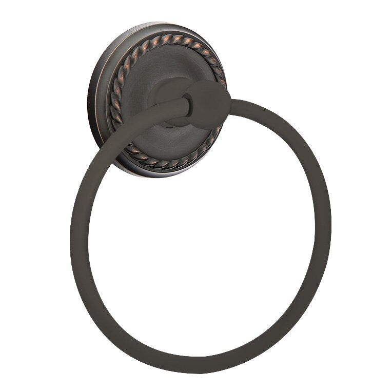 Emtek Traditional Brass Towel Ring (6 7/8" Overall) With Rope Rosette in Oil Rubbed Bronze finish