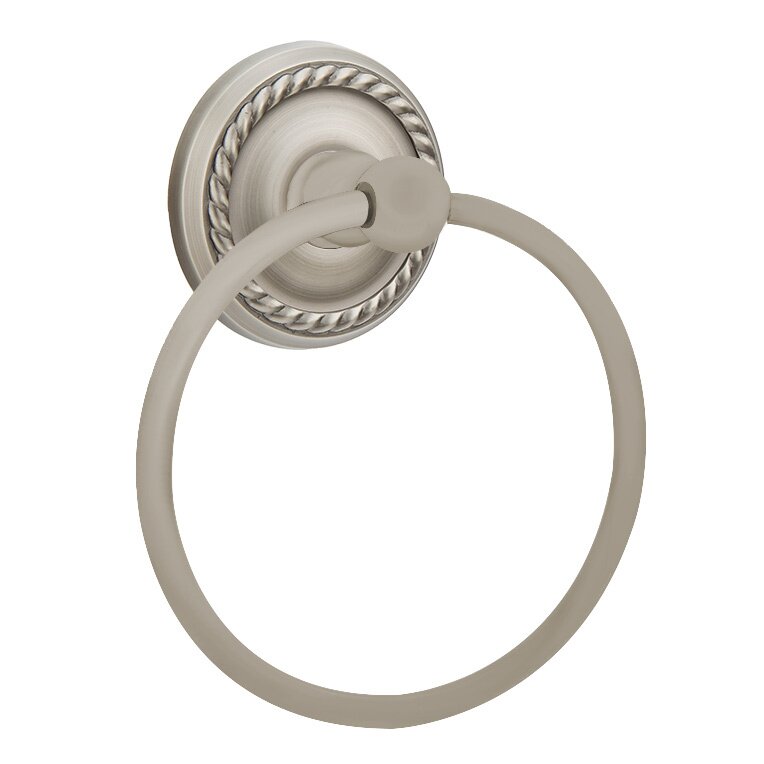 Emtek Traditional Brass Towel Ring (6 7/8" Overall) With Rope Rosette in Pewter finish