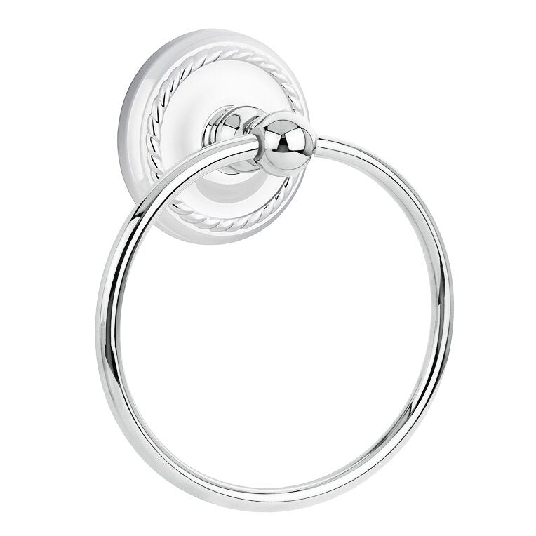 Emtek Traditional Brass Towel Ring (6 7/8" Overall) With Rope Rosette in Polished Chrome finish