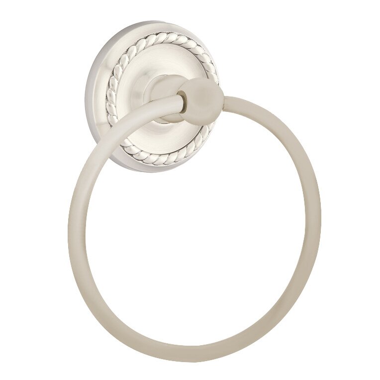 Emtek Traditional Brass Towel Ring (6 7/8" Overall) With Rope Rosette in Satin Nickel finish