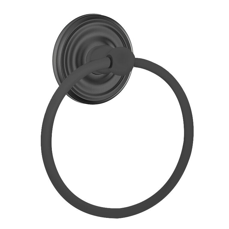 Emtek Traditional Brass Towel Ring (6 7/8" Overall) With Small Regular Rosette in Flat Black finish