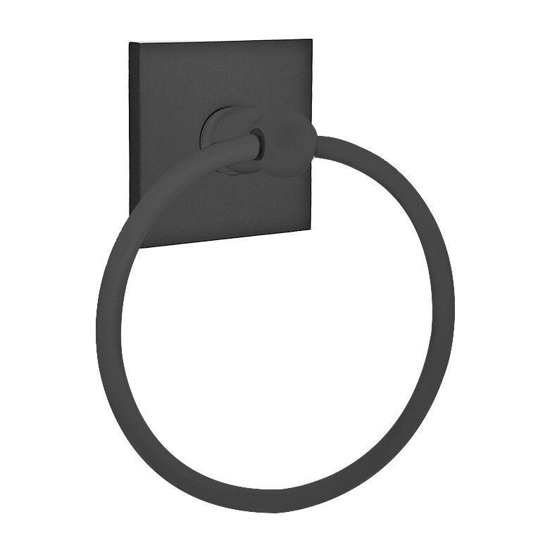 Emtek Traditional Brass Towel Ring (6 7/8" Overall) With Square Rosette in Flat Black finish