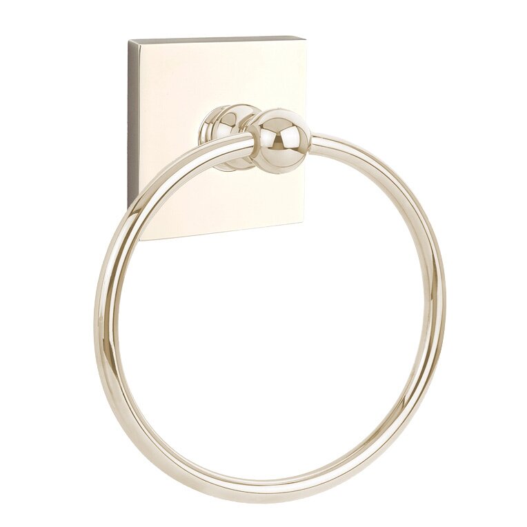 Emtek Traditional Brass Towel Ring (6 7/8" Overall) With Square Rosette in Lifetime Polished Nickel finish