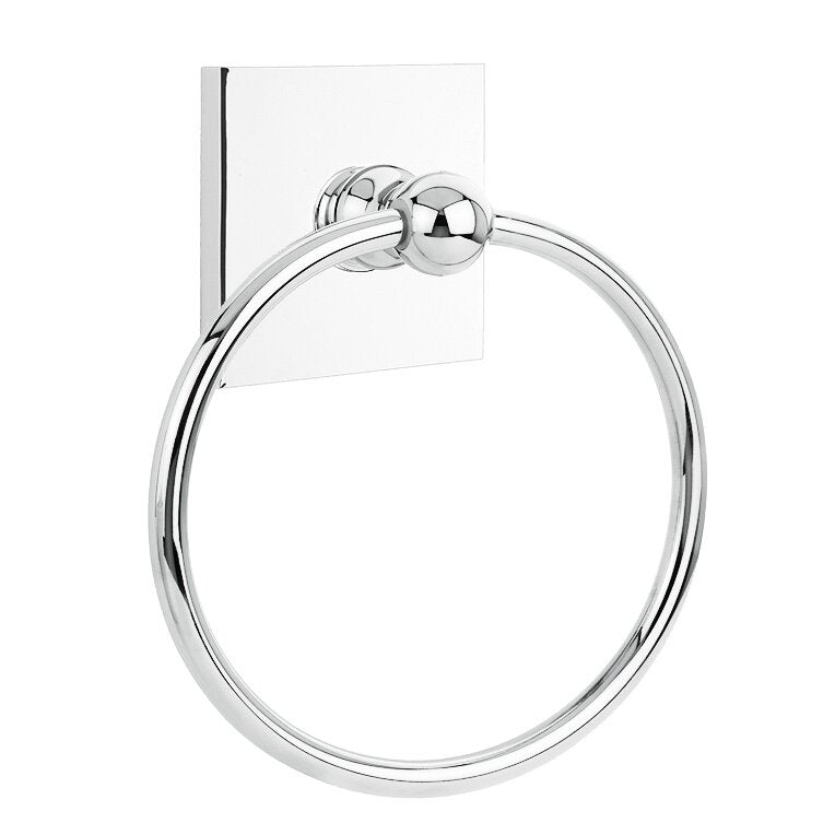 Emtek Traditional Brass Towel Ring (6 7/8" Overall) With Square Rosette in Polished Chrome finish