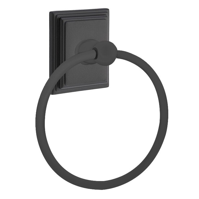 Emtek Traditional Brass Towel Ring (6 7/8" Overall) With Wilshire Rosette in Flat Black finish