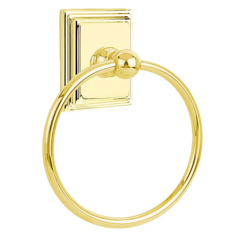 Emtek Traditional Brass Towel Ring (6 7/8" Overall) With Wilshire Rosette in Lifetime Polished Brass finish