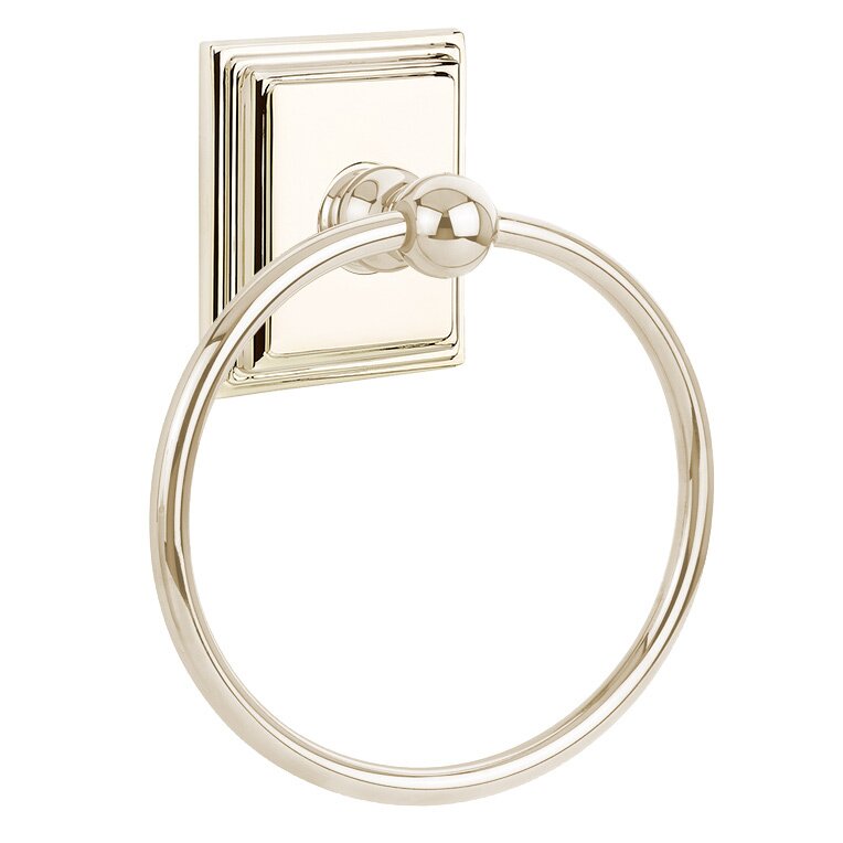 Emtek Traditional Brass Towel Ring (6 7/8" Overall) With Wilshire Rosette in Lifetime Polished Nickel finish
