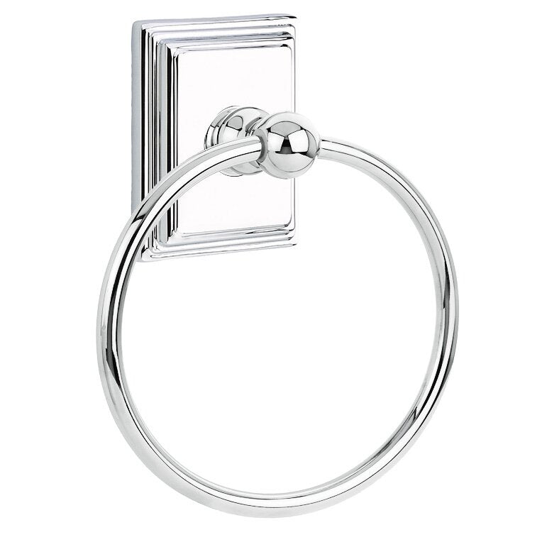 Emtek Traditional Brass Towel Ring (6 7/8" Overall) With Wilshire Rosette in Polished Chrome finish