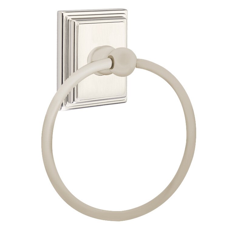 Emtek Traditional Brass Towel Ring (6 7/8" Overall) With Wilshire Rosette in Satin Nickel finish