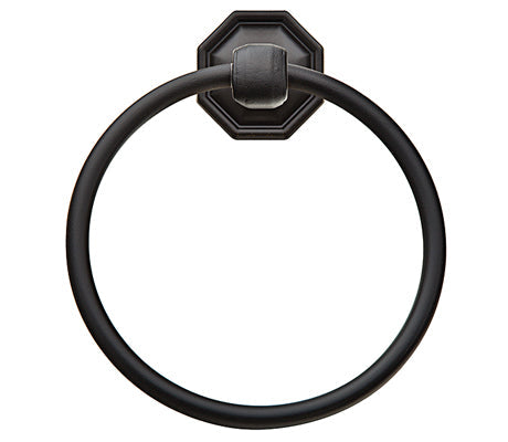 Emtek Tuscany Towel Ring (6 1/2" Diameter) With #15 Rosette in Flat Black Bronze Patina finish