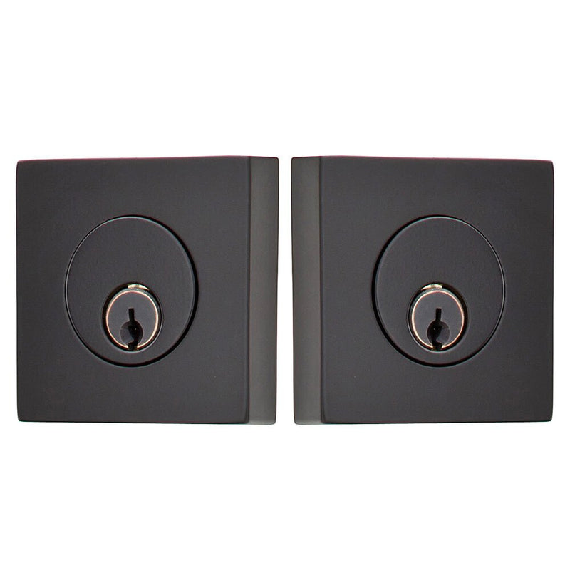 Emtek Weiser Keyway, Square Deadbolt, Double Cylinder in Flat Black finish