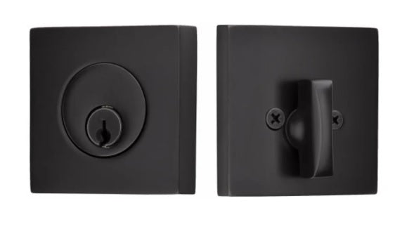 Emtek Weiser Keyway, Square Deadbolt, Single Cylinder in Flat Black finish