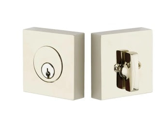 Emtek Weiser Keyway, Square Deadbolt, Single Cylinder in Lifetime Polished Nickel finish