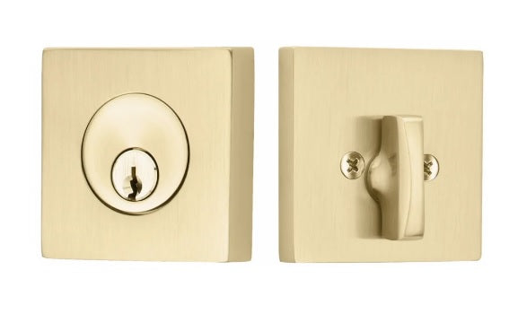 Emtek Weiser Keyway, Square Deadbolt, Single Cylinder in Satin Brass finish