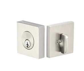 Emtek Weiser Keyway, Square Deadbolt, Single Cylinder in Satin Nickel finish