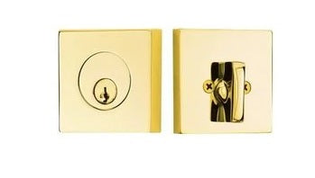 Emtek Weiser Keyway, Square Deadbolt, Single Cylinder in Unlacquered Brass finish