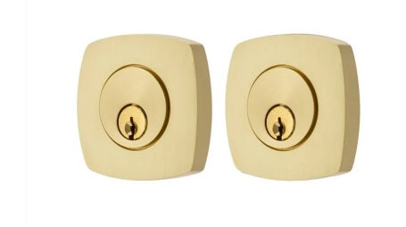 Emtek Weiser Keyway, Urban Modern Deadbolt, Double Cylinder in Satin Brass finish