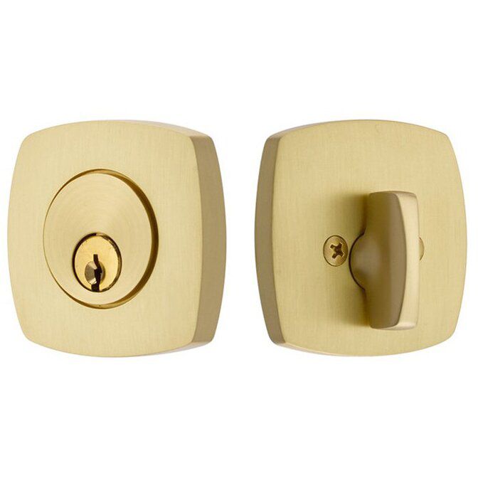 Emtek Weiser Keyway, Urban Modern Deadbolt, Single Cylinder in Satin Brass finish