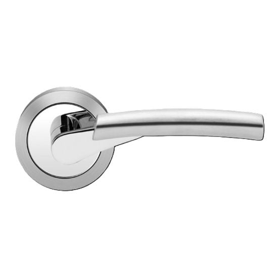 Karcher Atlantis Passage Lever with Round 3 Piece Rosette-2 ¾″ Backset in Polished and Satin Stainless Steel finish