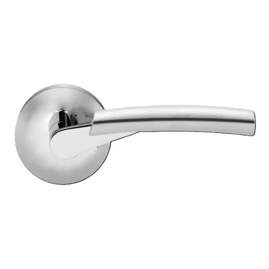 Karcher Atlantis Passage Lever with Round Plan Design Rosette-2 ¾″ Backset in Polished and Satin Stainless Steel finish