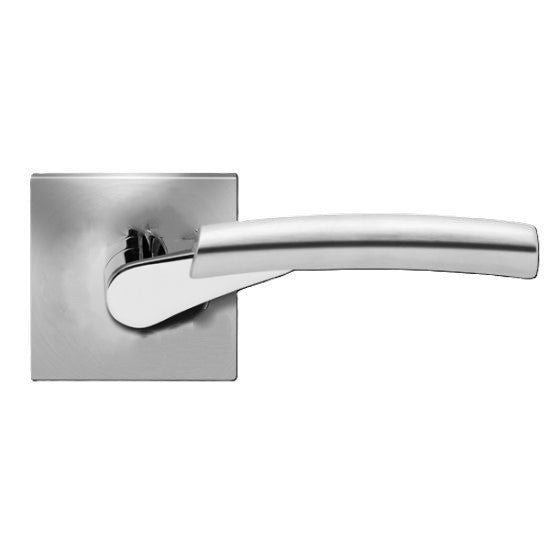 Karcher Atlantis Passage Lever with Square Plan Design Rosette-2 ⅜″ Backset in Polished and Satin Stainless Steel finish