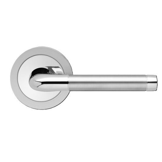 Karcher Babylon Passage Lever with Round 3 Piece Rosette-2 ¾″ Backset in Polished and Satin Stainless Steel finish