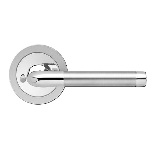 Karcher Babylon Privacy Lever with Round 3 Piece Rosette-2 ¾″ Backset in Polished and Satin Stainless Steel finish