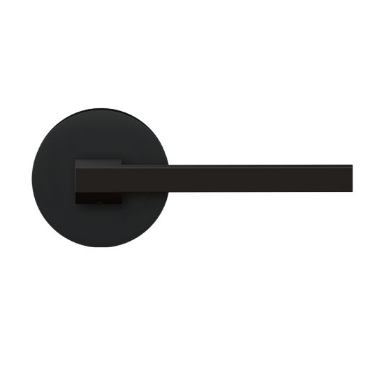 Karcher Boston Passage Lever with Plan Design Round Rosette-2 ⅜″ Backset in Cosmos Black finish