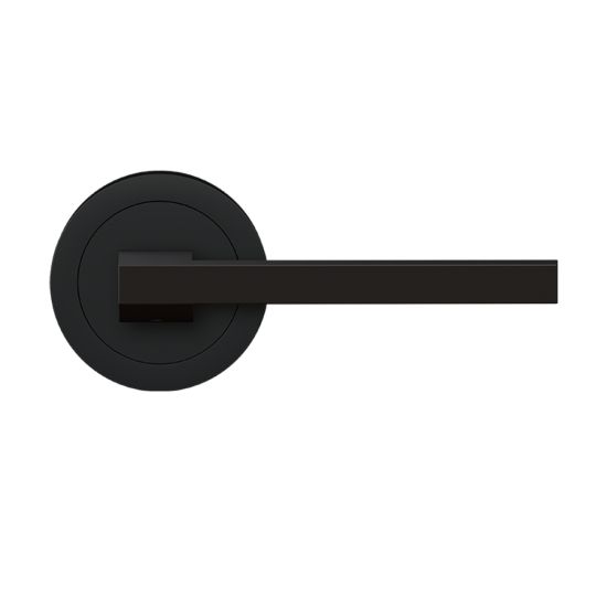 Karcher Boston Passage Lever with Round 3 Piece Rosette-2 ¾″ Backset in Cosmos Black finish