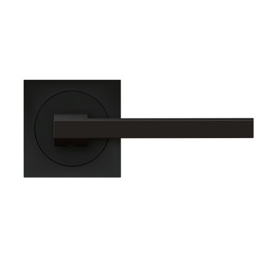 Karcher Boston Passage Lever with Square 3 Piece Rosette-2 ¾″ Backset in Cosmos Black finish