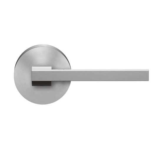 Karcher Boston Privacy Lever with Plan Design Round Rosette-2 ¾″ Backset in Satin Stainless Steel finish