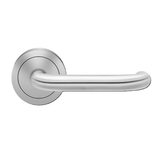 Karcher Crete Passage Lever with Round 3 Piece Rosette-2 ¾″ Backset in Satin Stainless Steel finish