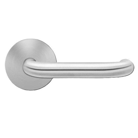 Karcher Crete Passage Lever with Round Plan Design Rosette-2 ¾″ Backset in Satin Stainless Steel finish