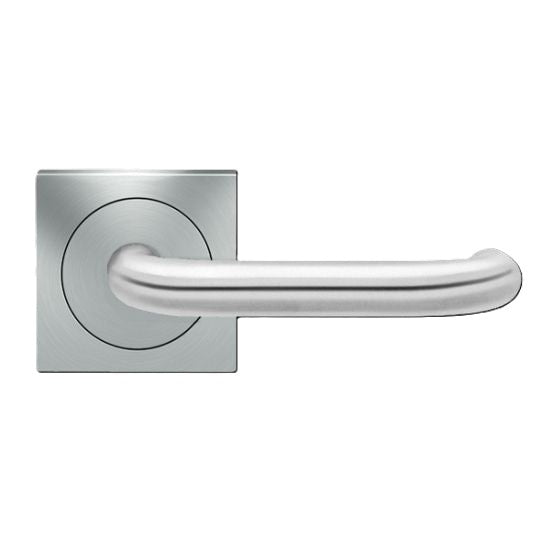 Karcher Crete Passage Lever with Square 3 Piece Rosette-2 ¾″ Backset in Satin Stainless Steel finish