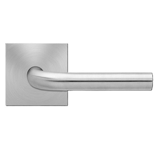 Karcher Malta Privacy Lever with Square Plan Design Rosette-2 ¾″ Backset in Satin Stainless Steel finish
