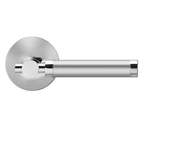 Karcher New York Passage Lever with Round Plan Design Rosette-2 ¾″ Backset in Polished and Satin Stainless Steel finish