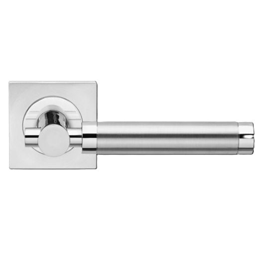 Karcher New York Passage Lever with Square 3 Piece Rosette-2 ¾″ Backset in Polished and Satin Stainless Steel finish