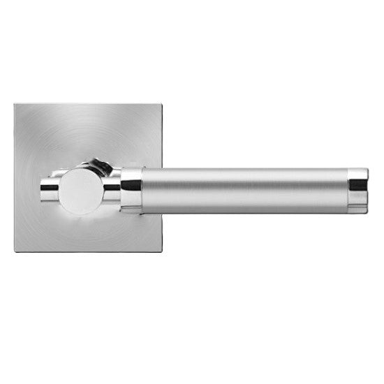 Karcher New York Passage Lever with Square Plan Design Rosette-2 ¾″ Backset in Polished and Satin Stainless Steel finish