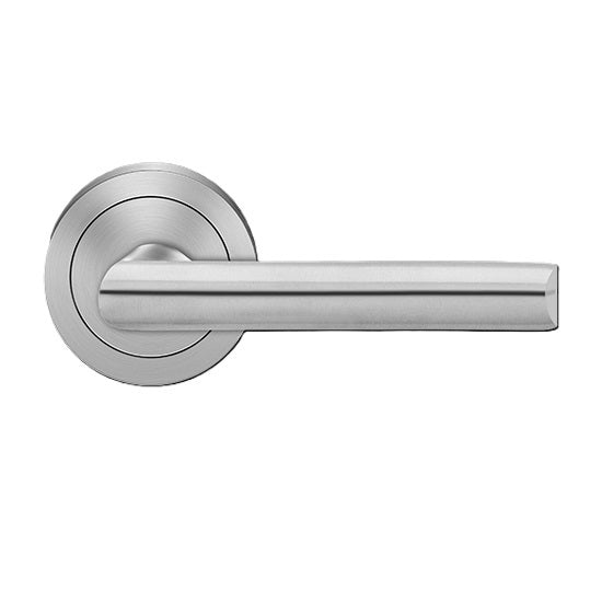 Karcher Paris Passage Lever with Round 3 Piece Rosette-2 ¾″ Backset in Satin Stainless Steel finish