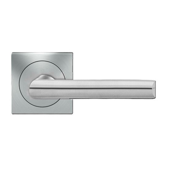 Karcher Paris Passage Lever with Square 3 Piece Rosette-2 ¾″ Backset in Satin Stainless Steel finish