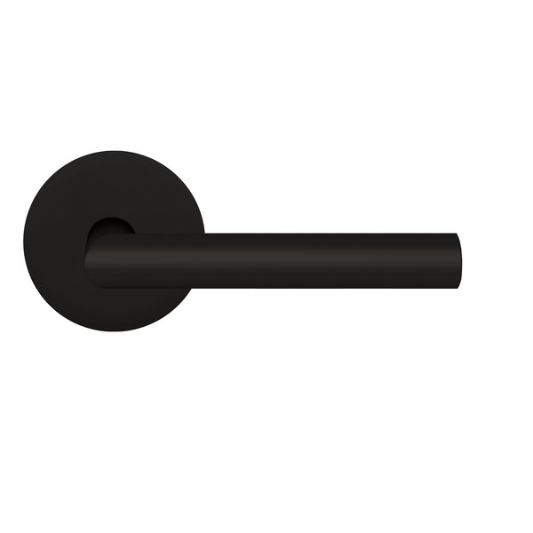 Karcher Rhodos Passage Lever with Plan Design Round Rosette-2 ¾″ Backset in Cosmos Black finish