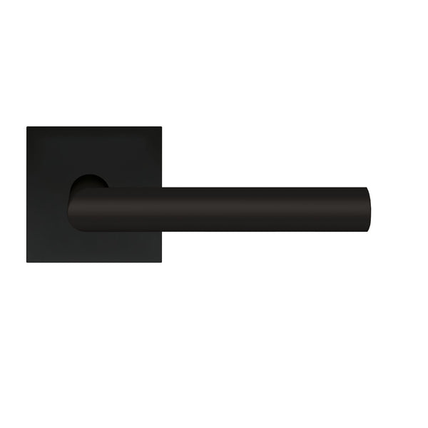 Karcher Rhodos Passage Lever with Plan Design Square Rosette-2 ¾″ Backset in Cosmos Black finish