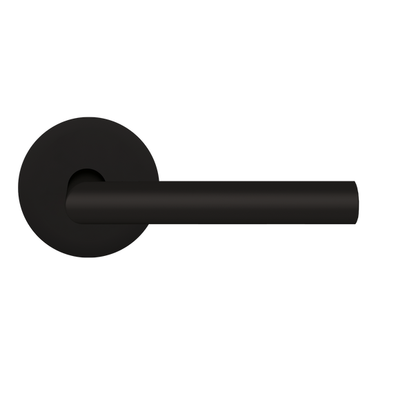 Karcher Rhodos Privacy Lever with Plan Design Round Rosette-2 ⅜″ Backset in Cosmos Black finish