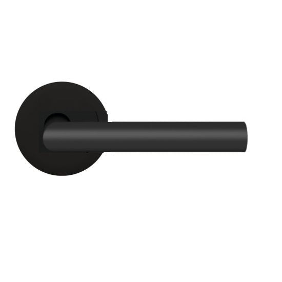 Karcher Rhodos XL Passage Lever with Round Plan Design Rosette-2 ¾″ Backset in Cosmos Black finish