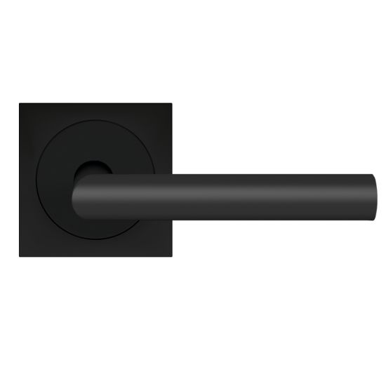 Karcher Rhodos XL Passage Lever with Square 3 Piece Rosette-2 ¾″ Backset in Cosmos Black finish