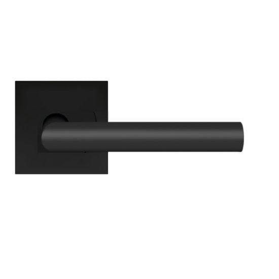 Karcher Rhodos XL Passage Lever with Square Plan Design Rosette-2 ¾″ Backset in Cosmos Black finish