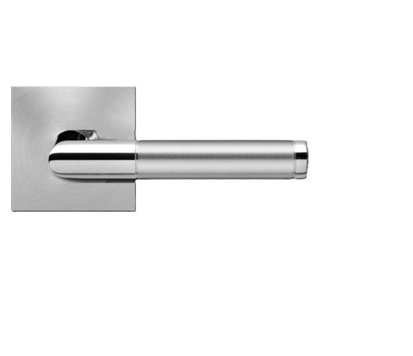 Karcher Rio Steel Passage Lever with Square Plan Design Rosette-2 ¾″ Backset in Polished and Satin Stainless Steel finish